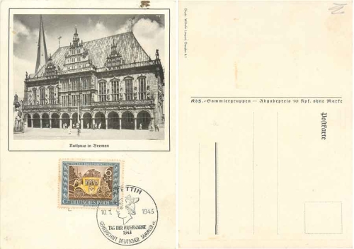 Deutsches Reich Michel 828 special postmark "Stamp Days" Stettin 01/10/1943 FDC