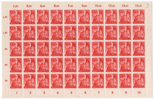 Deutsches Reich Michel 852 8 Jahre Arbeitsdienst kompletter Schalterbogen postfrisch **1943Deutsches Reich Michel 853 8 years labor service complete switch arc mint **1943