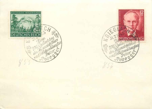 German Reich Michel 855 866 Rosegger with special stamp Krieglach 31.7.1943