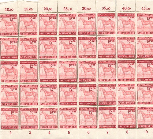 German Empire Michel 858 Gallop Race Grand Prix of Vienna switch sheet part ** 1943