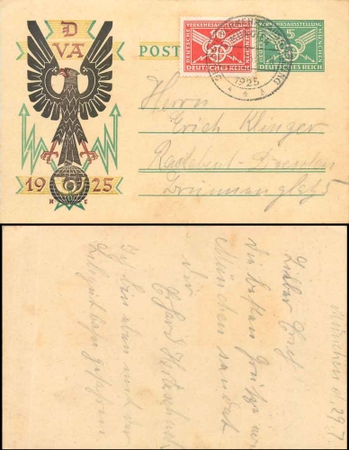 Munich German traffic exhibition 1925 postal stationery with special postmark 20.7.925