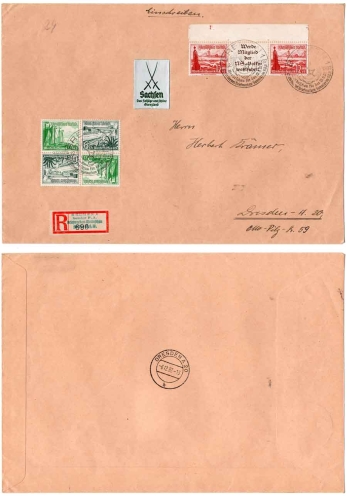 German Reich se-tenant from stamp booklet W143 and SK32 on R letter stamp show Bremen special post office 3.12.1937