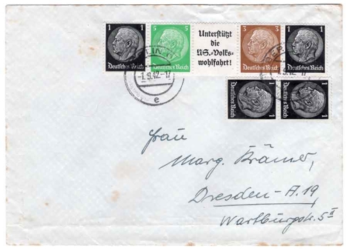 German Reich se-tenant W72 supports the NS-People's Welfare on letter o Berlin 1.9.1942