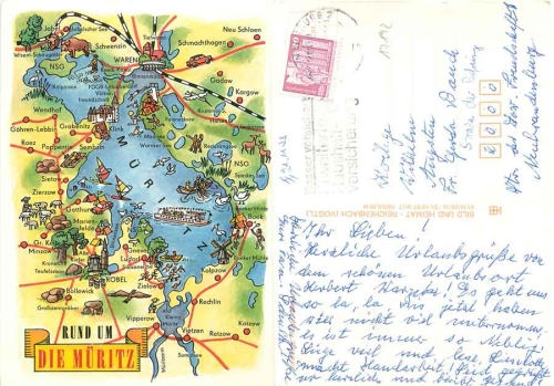 17192 Müritz Landkarten AK von Fischer Goßwitz o 21.11.1988
