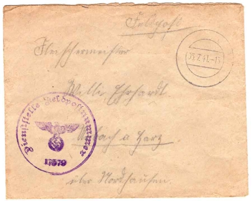 Office field post number 17579 WWII o silent stamp 1941