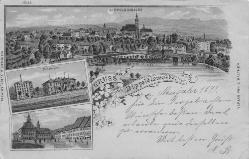 01744 Dippoldiswalde Moonlight litho Railway post Hainsberg-Kipsdorf train 2907 o 1899