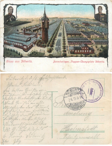 14624 Doberitz barracks camp training area stamp o June 3, 1915 field post machine gun training course 6th company