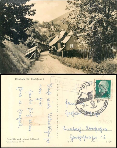 07429 Doeschnitz about Rudolstadt country postmark on AK 29.8.1962