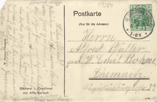 Dorfchemnitz Zwönitz im Erzgebirge Konditorei Alfred Gerlach o 1911