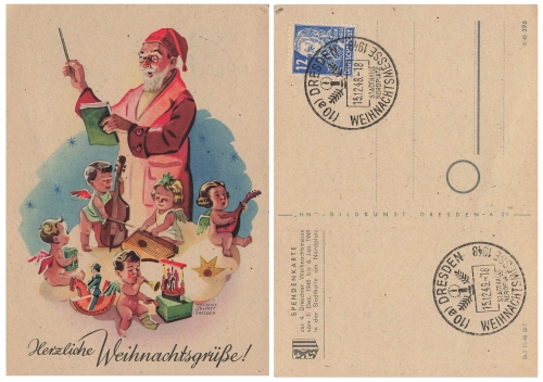 4th Dresden Christmas Fair 1948 donation card Helmut Seiffert special postmark December 15, 1948