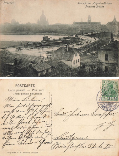 Dresden demolition of the Augustus Bridge Interim Bridge o 1907