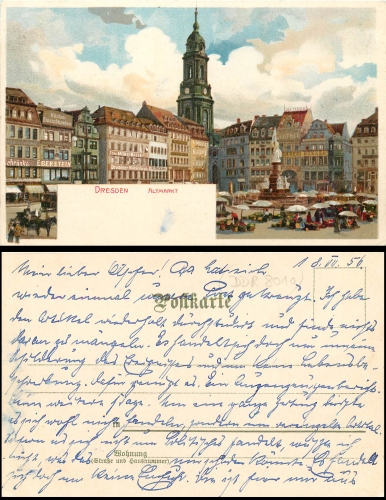 Dresden Chromolithograph Altmarkt, gebr. circa 1900 Artist card probably Kley not signed