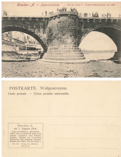 Dresden Augustus bruecke Elbe-Klondyke Niedrigwasser auf Goldsuche  1904