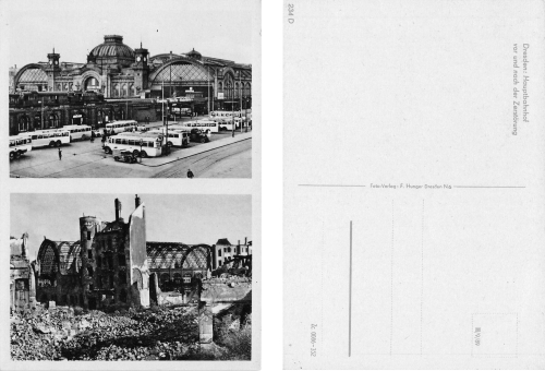 Dresden Central Station before and after its destruction in World War II * 1959