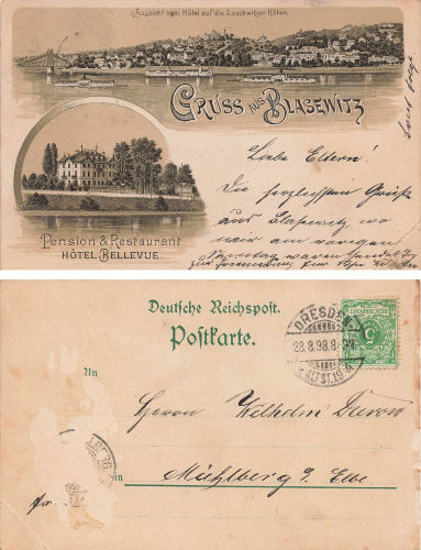 Blasewitz Dresden Hotel Bellevue Litho o 1898