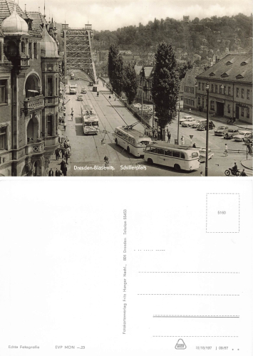 Blasewitz Dresden Schillerplatz mit O-Bus * 1967 ​​​​​​​Oberleitungsbus mit Anhänger
