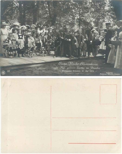 Dresden Blumentag 31. Mai 1913 Erster Kinderkorso im grossen Garten KInd mit Tretauto o 6.4.1915