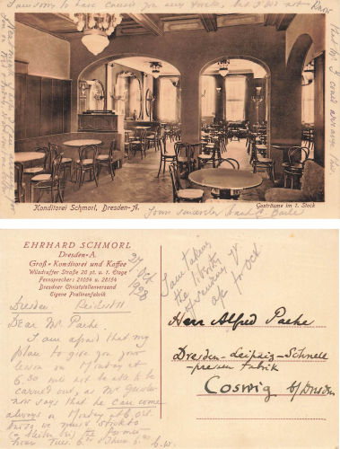 Dresden Cafe Schmorl interior view Wilsdruffer Strasse 20 used 1928