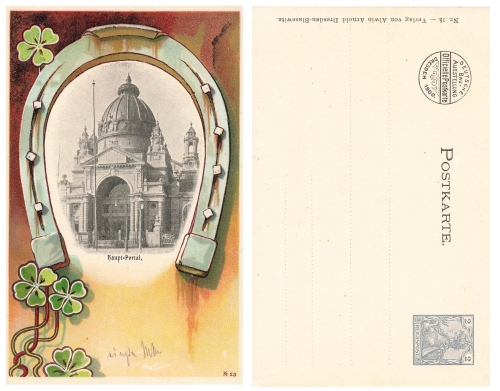 Dresden German Building Exhibition 1909 Private postal stationery Main portal *
