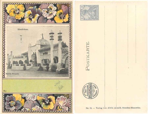 Dresden German construction exhibition 1900 private postal stationery 2 Pfg artist house
