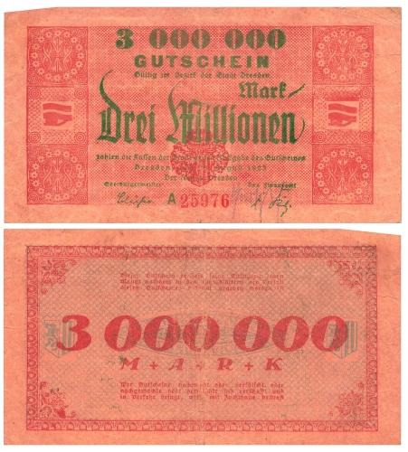 Dresden Drei Millionen Mark August 1923 Notgeld