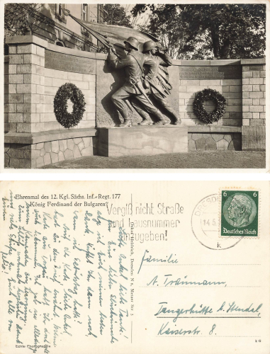 Dresden Memorial of the 12th Royal Saxon Infantry Regiment 177 o 1936