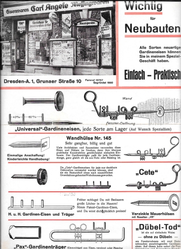 Dresden Grunaer Stasse 10 Hardware store Carl Angele advertising flyer with shop view around 1930