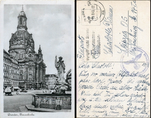 Dresden Frauenkirche Feld post Wehrmacht heim Kommandantur o 13.9.1943