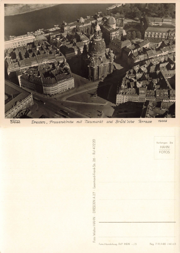 Dresden Frauenkirche mit Neumark Luftaufnahm * um 1950 ​​​​​​​Verlag Hahn-Foto13005