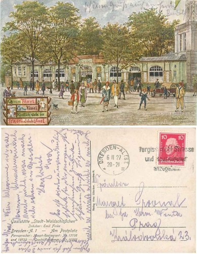 Dresden Gaststätte Stadt-Waldschlößchen Postplatz Künstlerkarte o Paul Heydel 6.2.1927