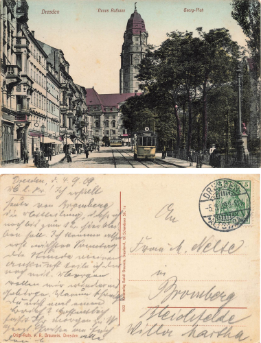 Dresden Georg-Platz with tram line 9 o 1909