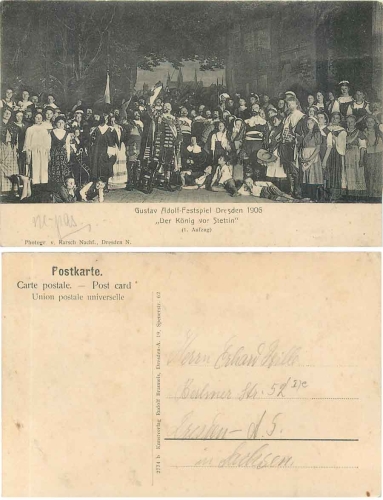Dresden Gustav Adolf Festspiele Vereinshaus Zinzendorfstrasse 1906Dresden Gustav Adolf Festspiele 1906 "Der König von Stettin"