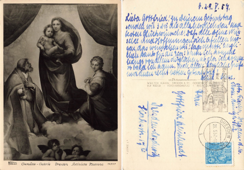 Dresden Gemäldegalerie Raffael Sixtinische Madonna  o 1957 ​​​​​​​Verlag Hahn-Foto13597