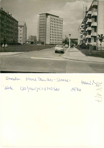 Seevorstadt Dresden Walpurgisstrasse at the corner of Hans- Danker-Strasse Print template 1970 Hanich photo