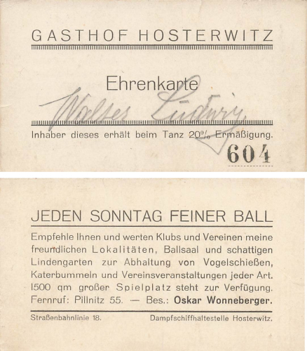 Hosterwitz Dresden Inn Honorary Card 604 around 1920