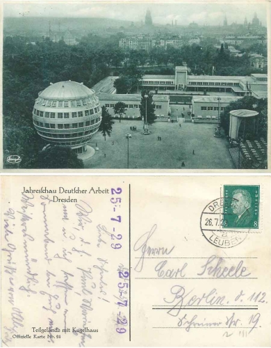 Dresden Annual Review of German Labor 1927 Official map 24 parts of the site with Kugelhaus