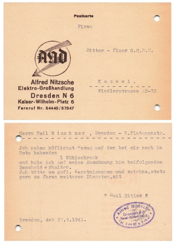 Dresden Kaiser Wilhelm Platz electrical wholesaler Alfred Niche 1941