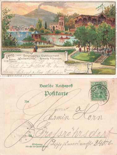 Kemnitz Dresden Vergnuegungs-Etablissement Weltenmuehle Litho o 1901