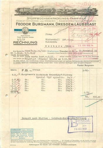Laubegast Dresden Asbestwerke Burgmann letterhead with company view 1932