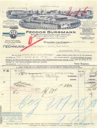 Dresden Leuben Asbestfabrik Feodor Burgmann Briefkopf mit Fabrikansicht 1930