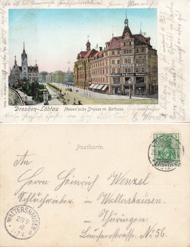 Loebtau Dresden Plauensche Strasse mit Drei Kaiser Hof Golden Windows o 1902