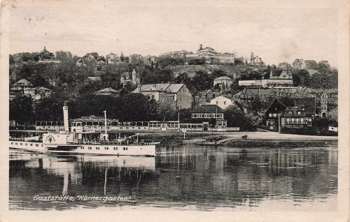 Loschwitz Dresden Restaurant Koernergarten mit Elbdampfer Lössnitz o 1951