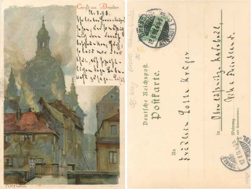 Dresden Munzgasse Frauenkirche artist card Kley o 12.8.1898