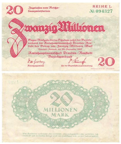 Dresden Neustadt 20 Millionen 24. September 1923 Notgeld