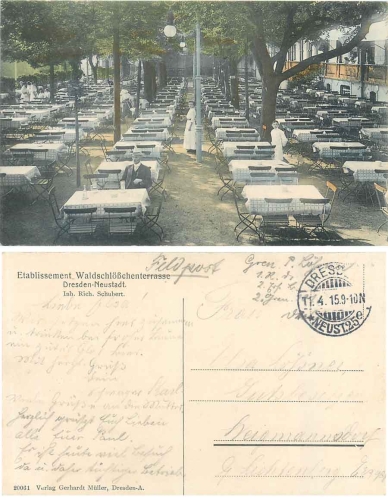 Dresden Etablissement Waldschlösschenterrasse o 11.4.1915