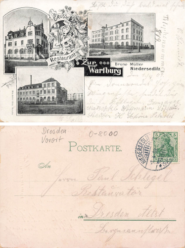 Niedersedlitz Dresden Restaurant zur Wartburg Bruno Muller o 1909