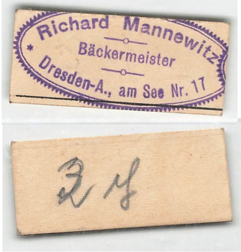 Dresden emergency money 3 Pfennig master baker Richard Mannewitz Am See No. 17
