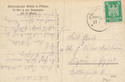 Pillnitz Dresden Reizendorfer Muehle o 1923