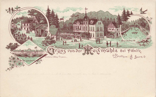 Pillnitz Dresden Meixmuehle Litho * um 1900