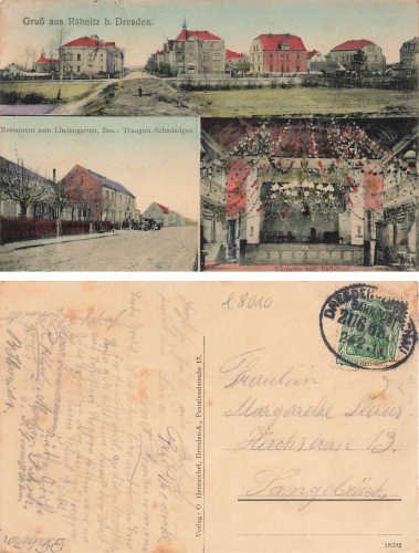 Raehnitz Dresden Restaurant Lindengarten Traugott Schmiedgen o 1913